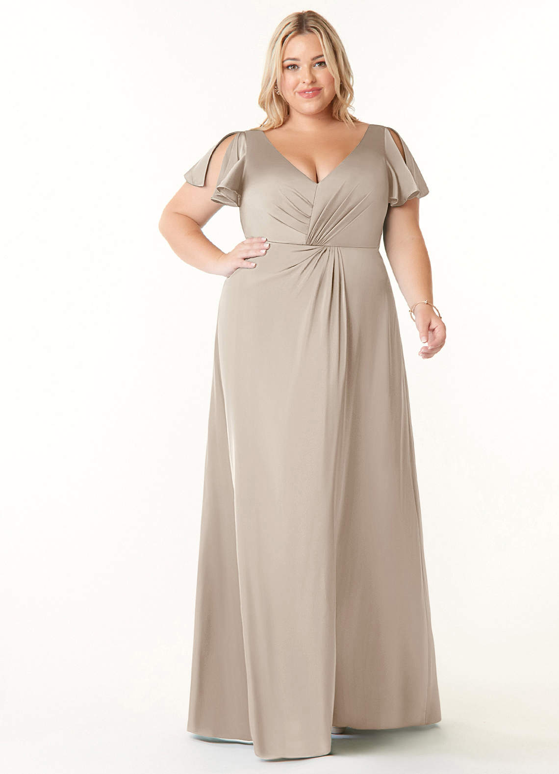 Azazie Soren Bridesmaid Dresses Frost A-Line Pleated Stretch Satin Dress image1