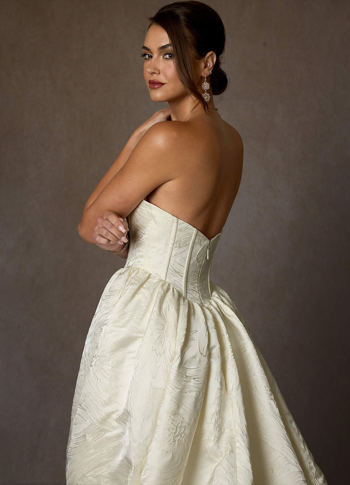 Azazie Demetria Wedding Dresses Antique White Ball-Gown Strapless Floral Jacquard Dress image5