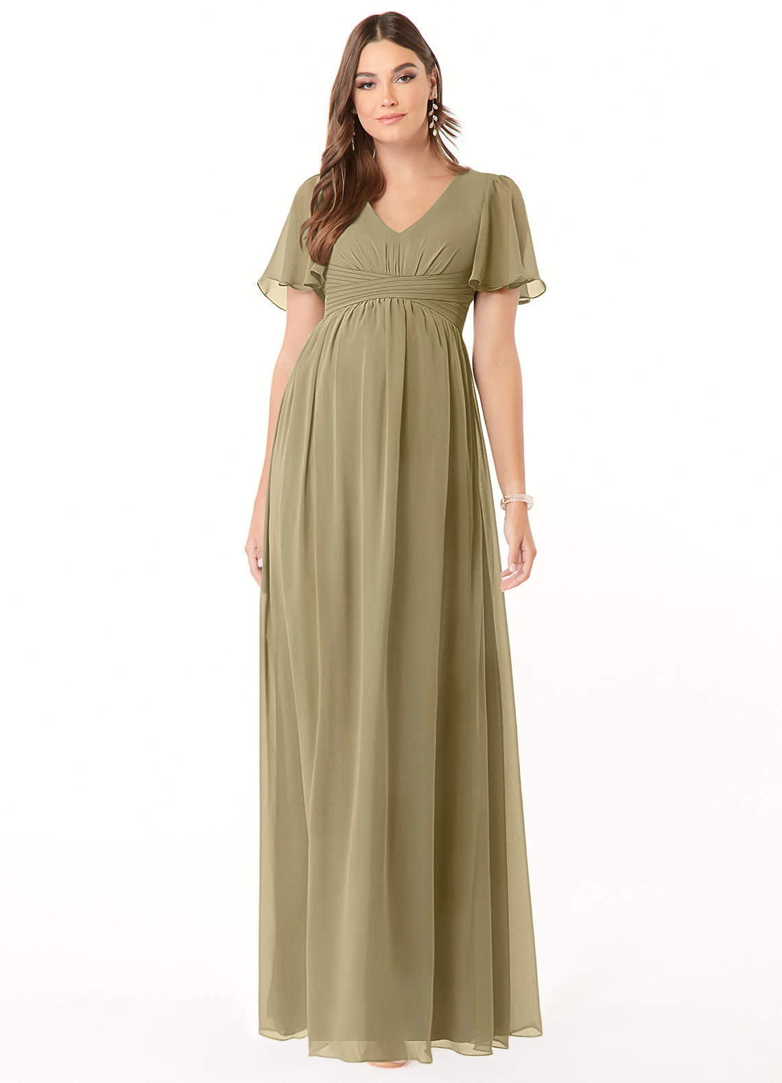 Azazie Verna Maternity Bridesmaid Dresses A-Line V-Neck Ruched Chiffon Floor-Length Dress image1