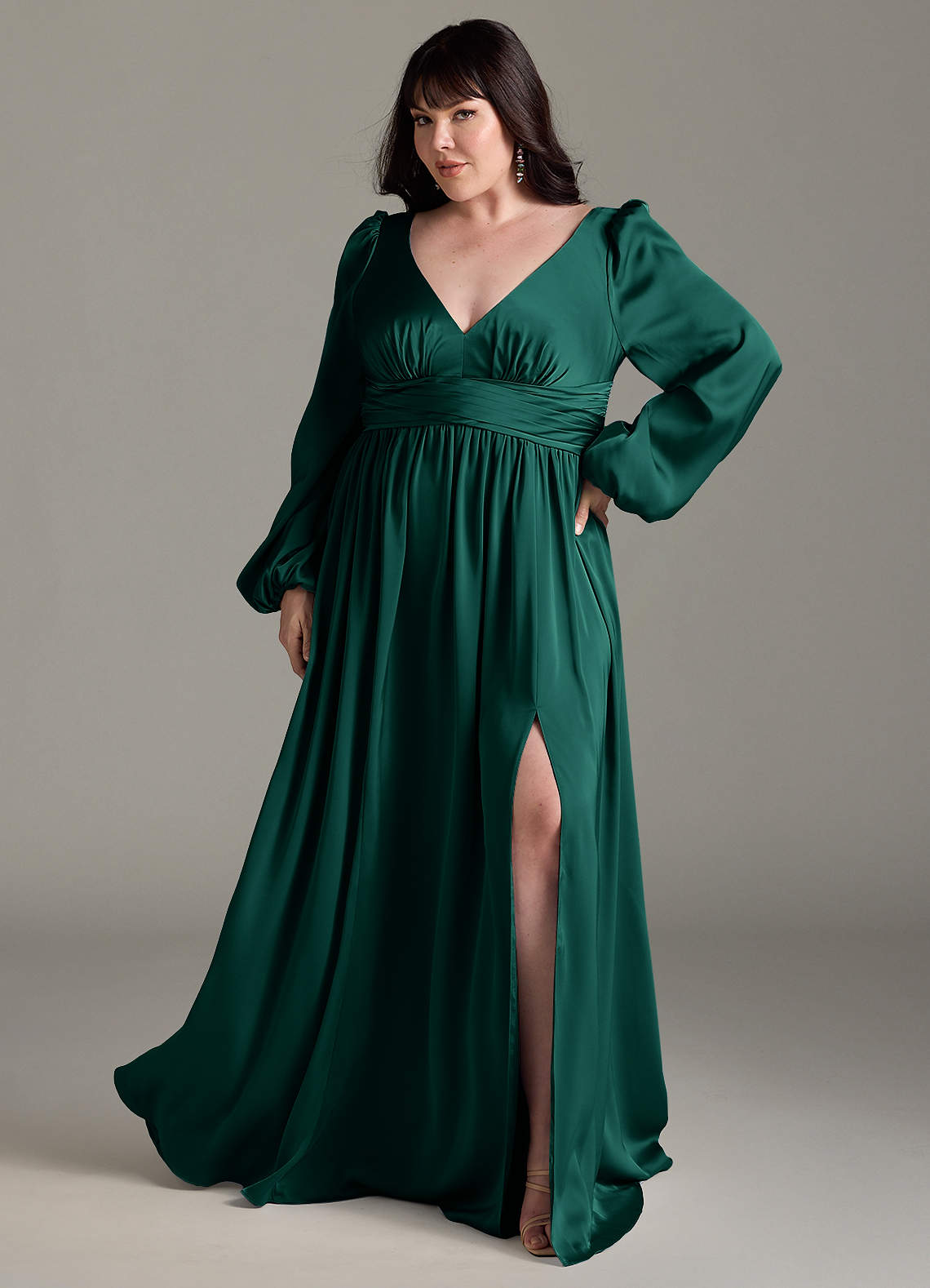 Azazie Norah Bridesmaid Dresses Emerald A-Line Stretch Satin Dress image1