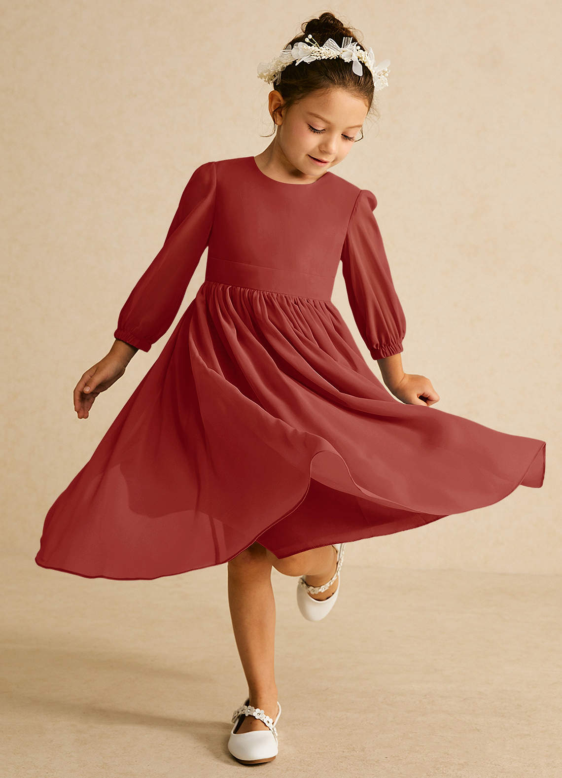 Azazie Lolo Flower Girl Klänningar Klänning A-Linje i Chiffong med ärmar image1