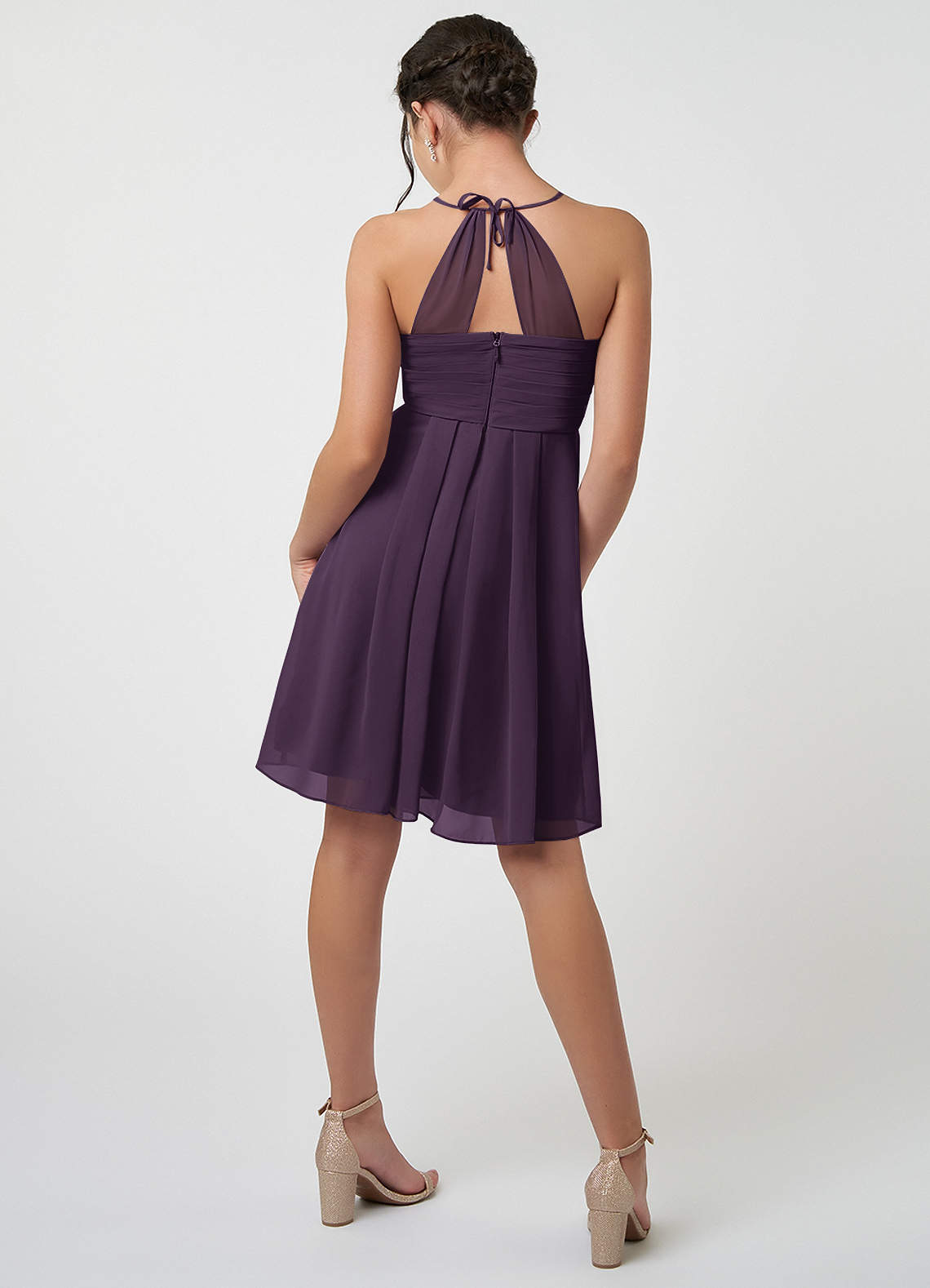 Azazie A-Line/Princess Halter Neck Mini Chiffon Junior Bridesmaid Dresses - Plum Azazie A-Line/Princess Halter Neck Mini Chiffon Junior Bridesmaid Dresses - Plum
