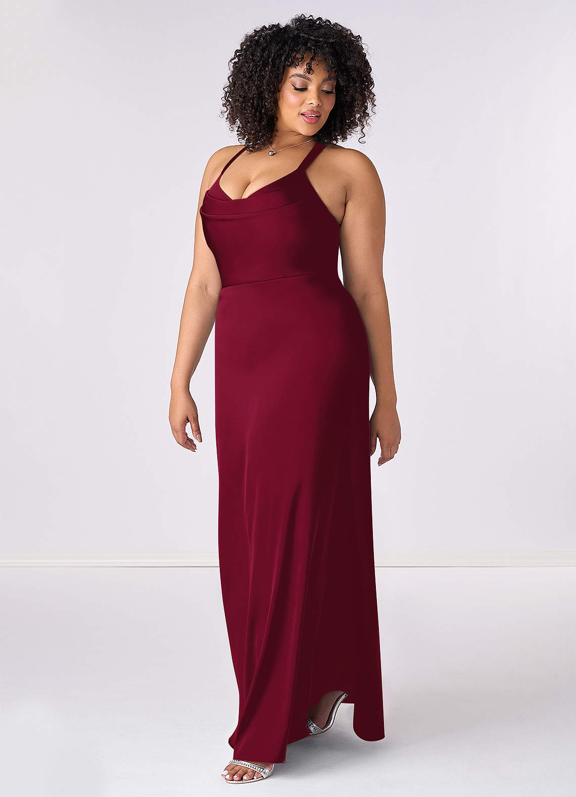 Barbie ♥ Azazie Bridesmaid Dresses Burgundy Mermaid Pleated Stretch Satin Dress image8