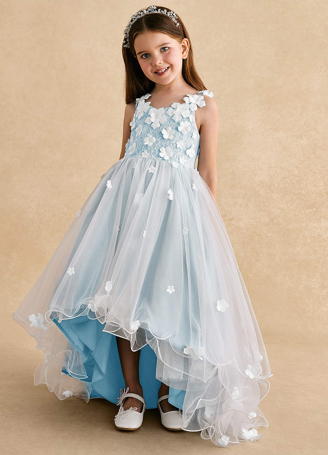 Azazie Celia vestidos de niña de las flores Vestido de Azul Cielo de Tul de Corte En A con Encaje image5