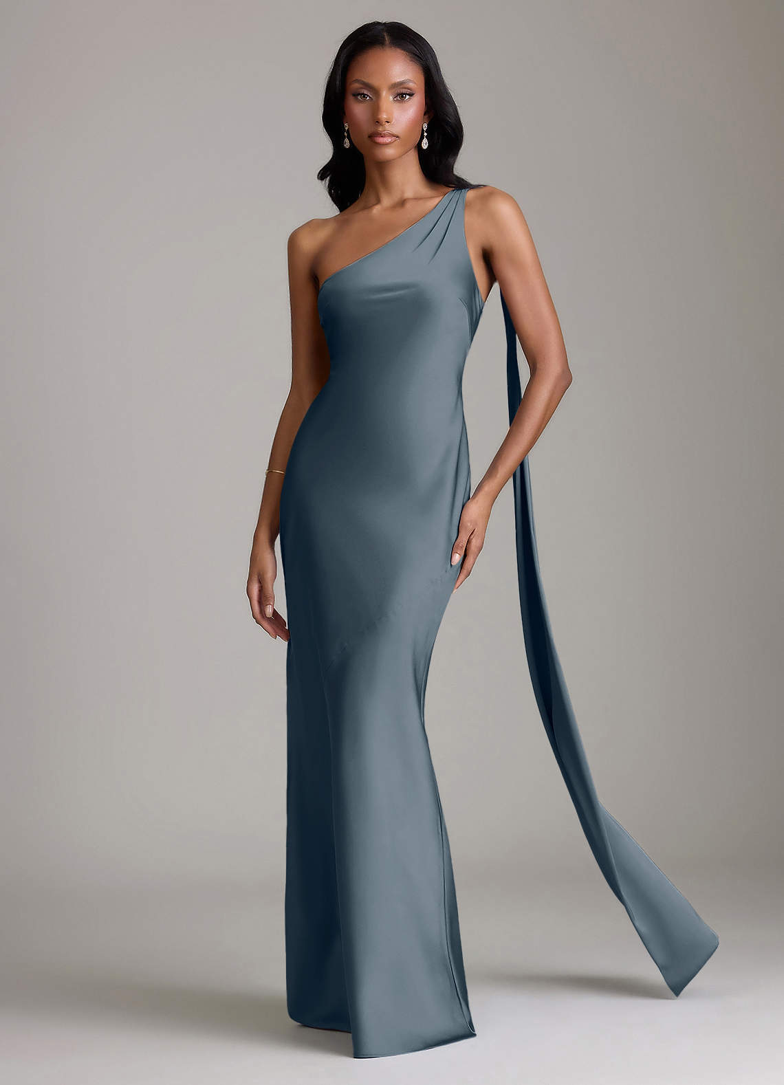 juniper satin bridesmaid dresses S / With Slit Juniper Heaven V-Neck Bridesmaid Dress Elegant Green Maxi Gown