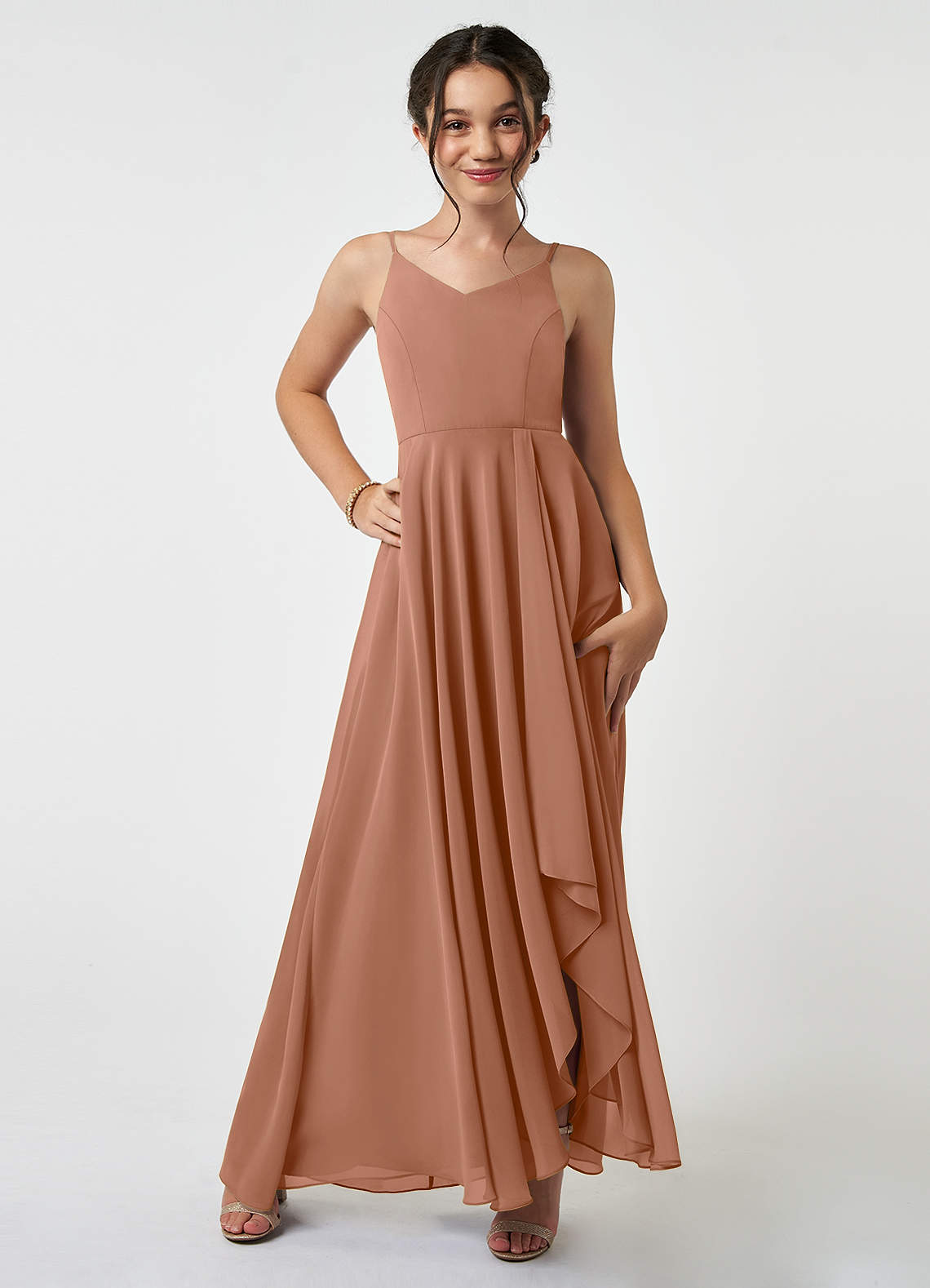 Azazie Collette Junior Bronzer A-Line Ruched Chiffon Dress image1