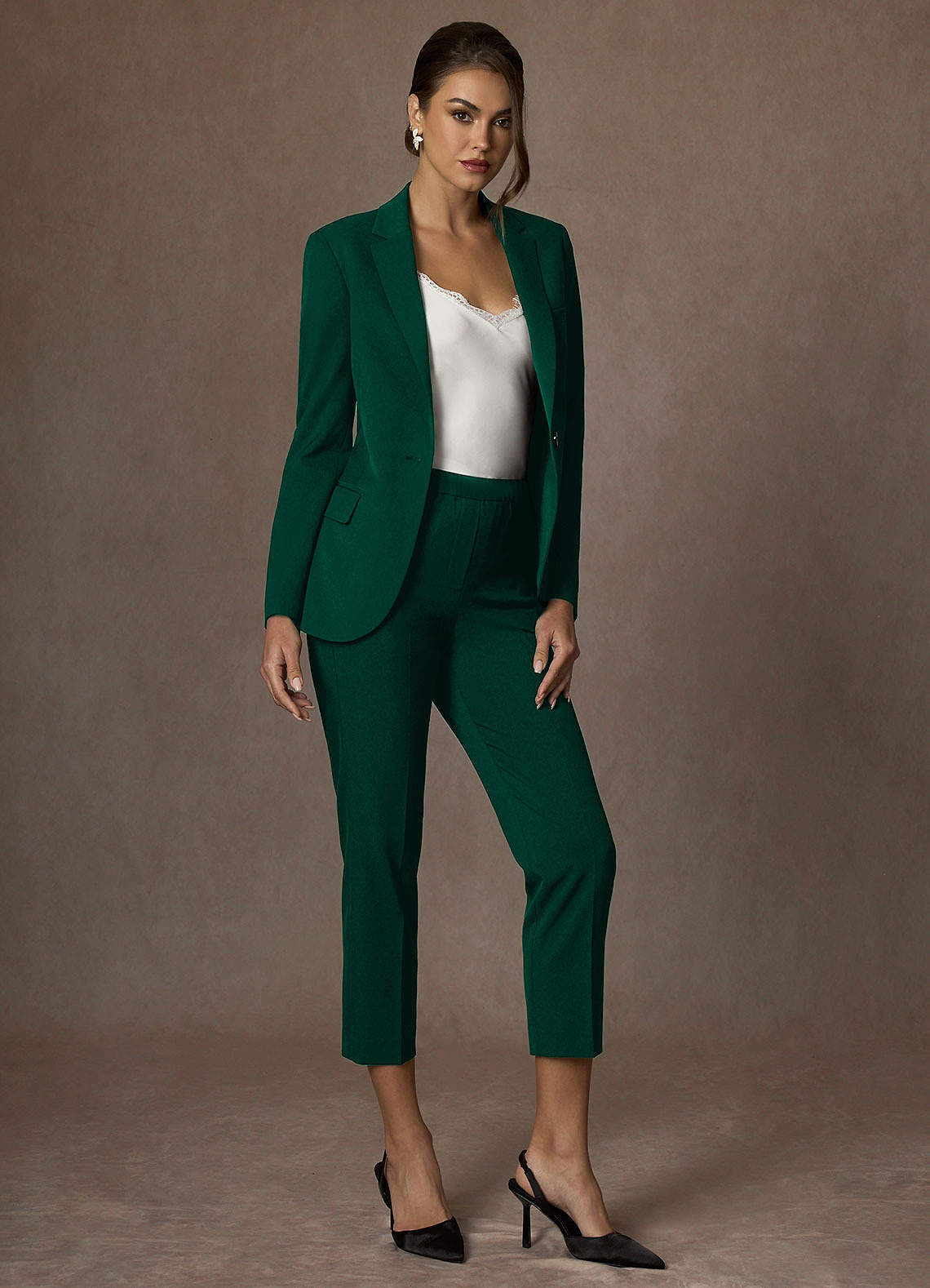 front Kennedy Emerald Structured Stretch Pants Suit