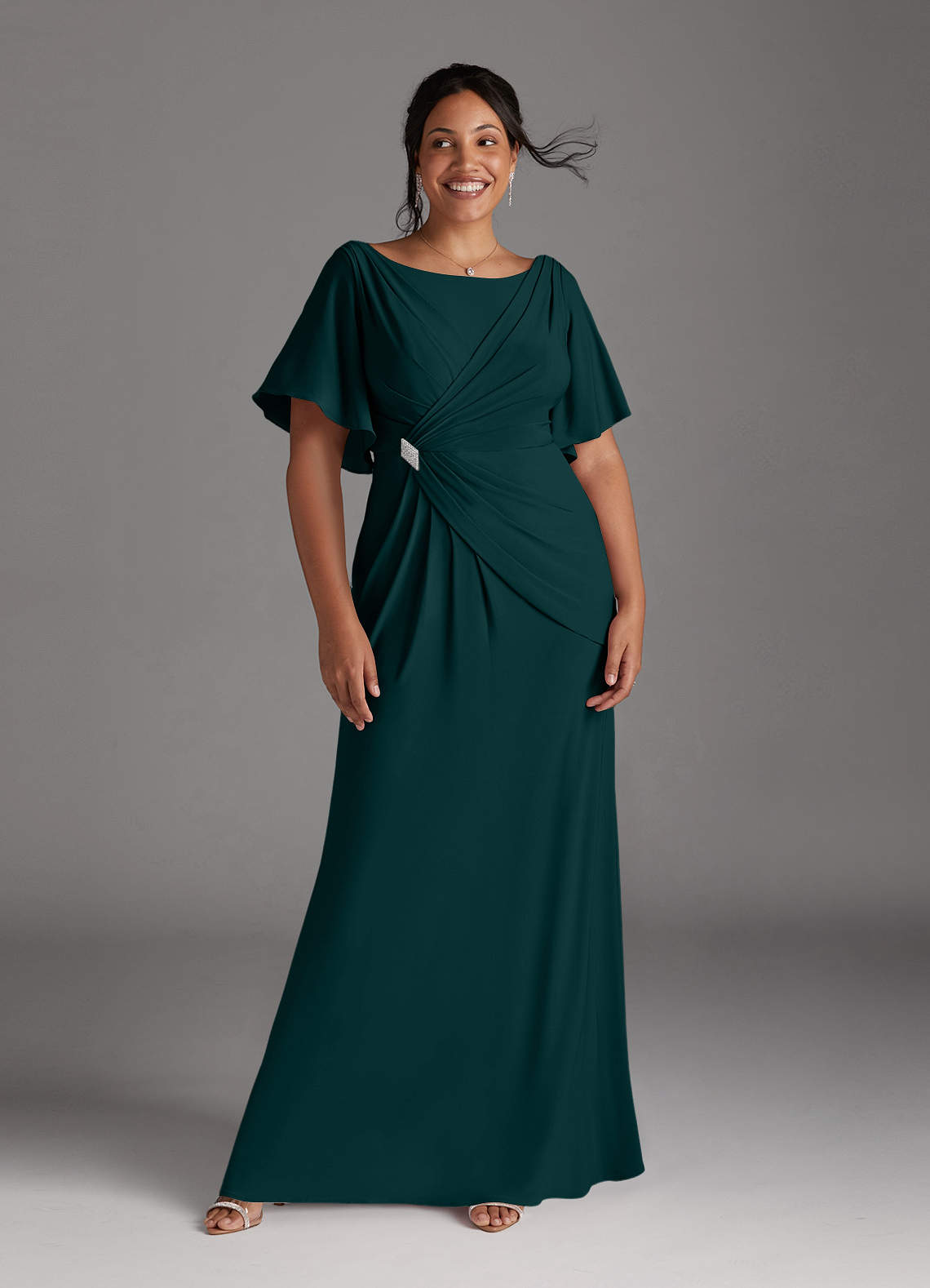 Azazie Louanne Mother of the Bride Dresses Pine Mermaid Boatneck Pleated Luxe Knit Dress image1