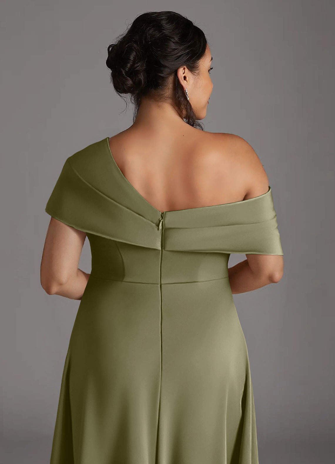 Azazie Milton Mother of the Bride Dresses Pistachio A-Line Pleated Stretch Satin Dress image9