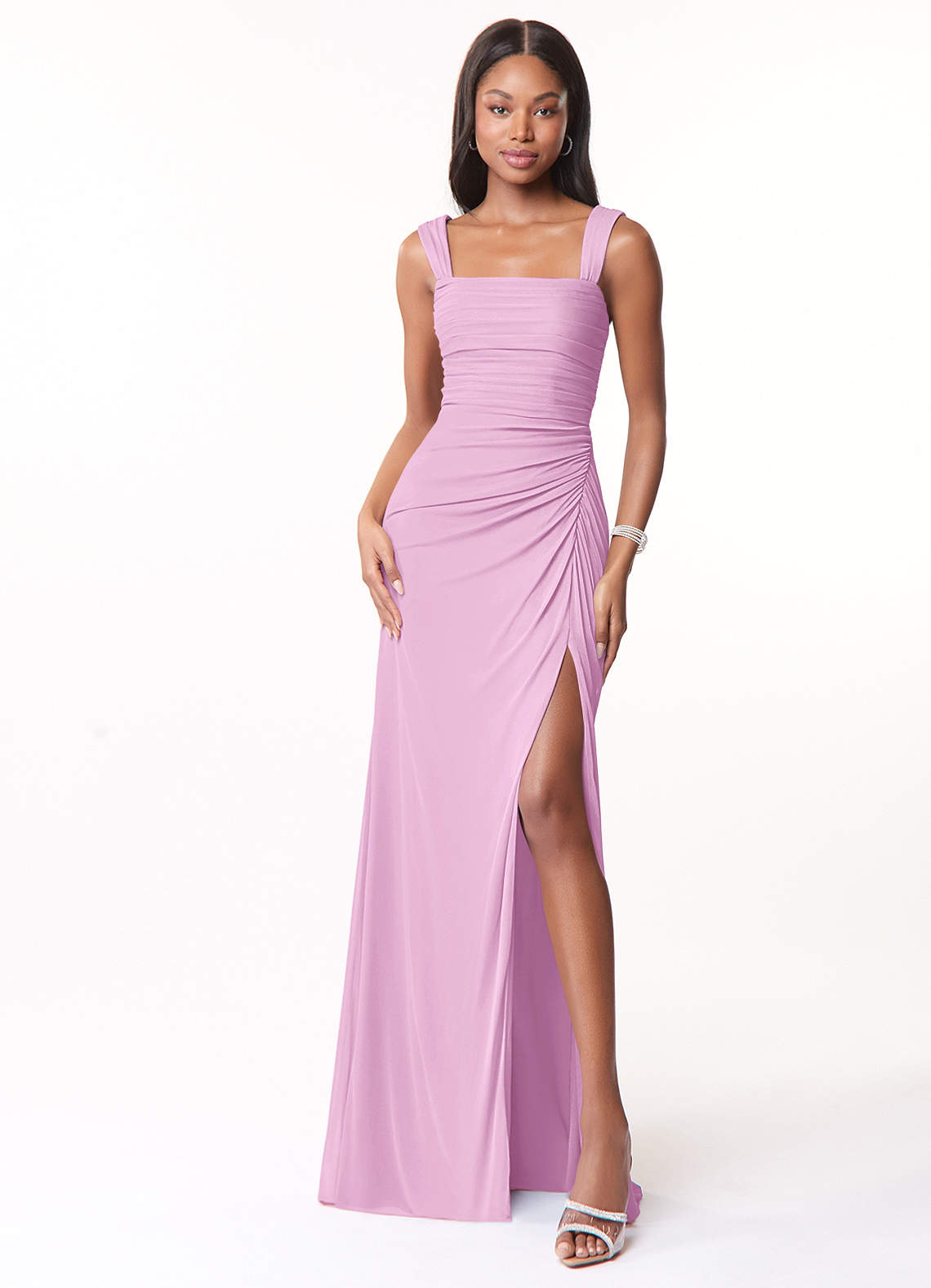 strapless open back dress SPICY Pink Ruched Mesh Twist Front Mini Dress main image 1