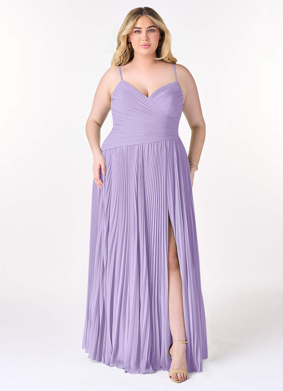 Azazie Vini Bridesmaid Dresses Lilac A-Line V-Neck Pleated Chiffon Dress image1