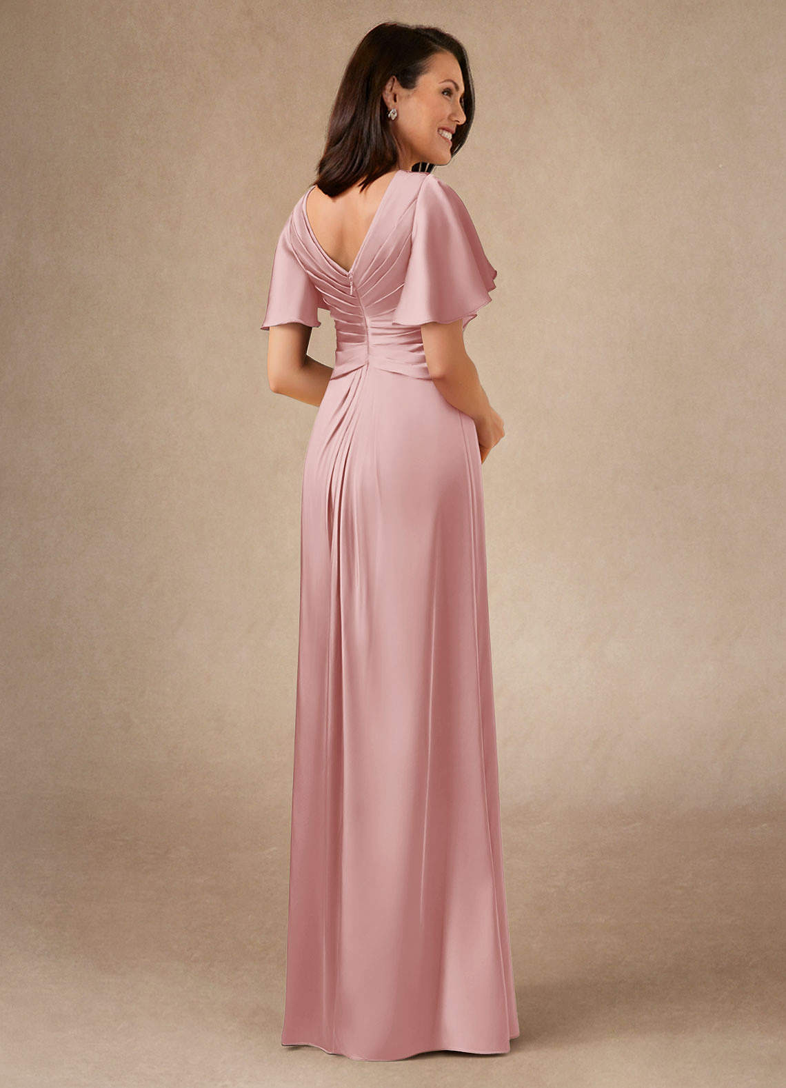 Azazie Emmeline Kleider für die Brautmutter A-Linie Plissee Stretch-Satin Kleid Puderrosa image1