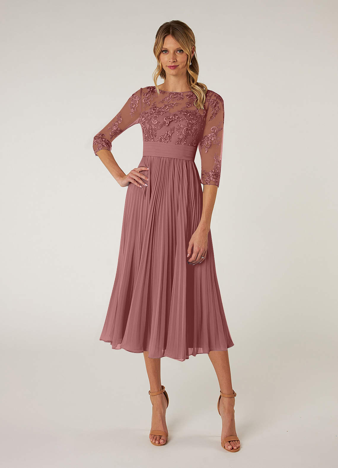Azazie Tutu Mother of the Bride Dresses Desert Rose A-Line Boatneck Lace Chiffon Dress image1
