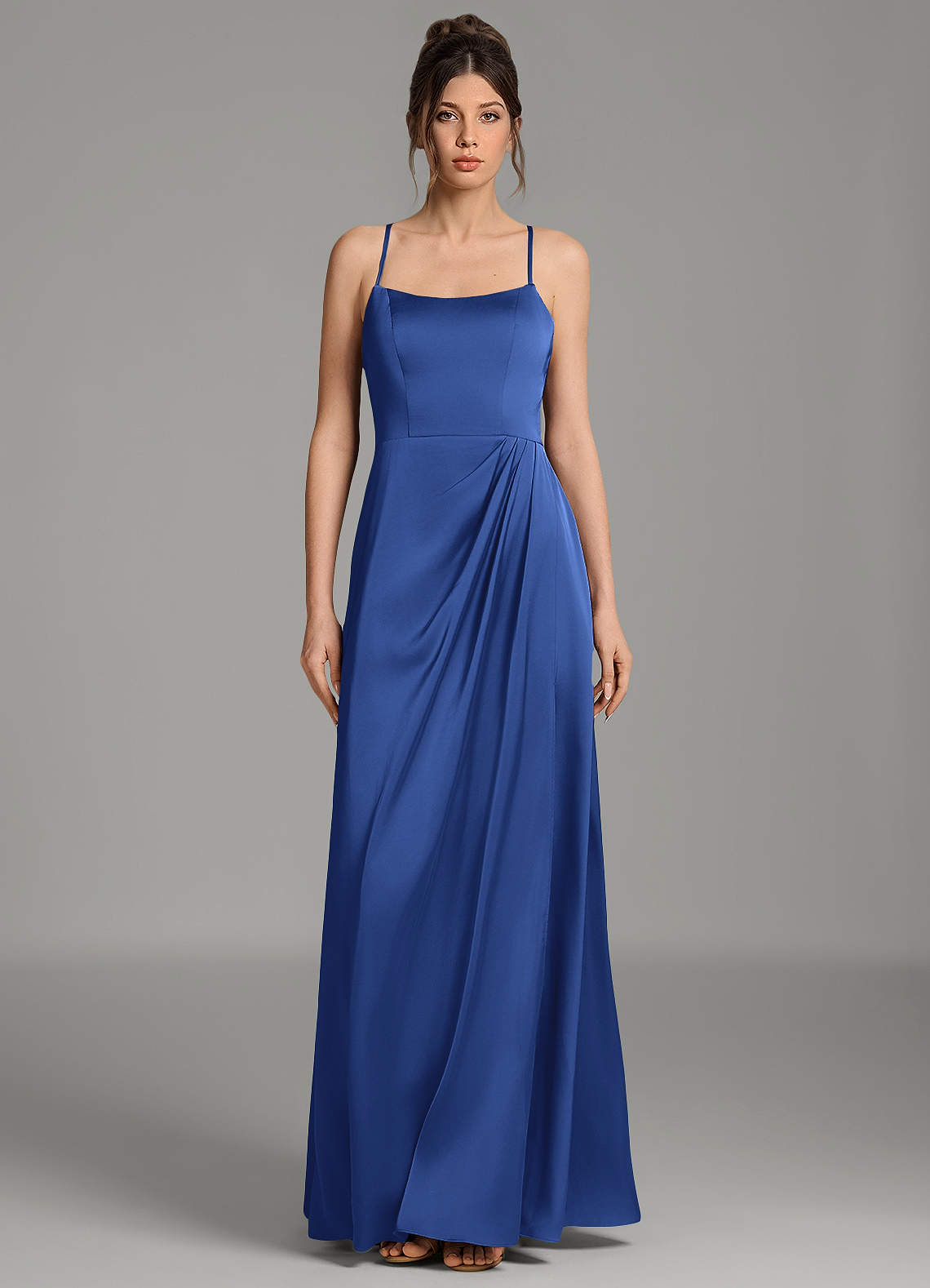 Azazie A-Line Halter Neck Floor-Length Stretch Satin Bridesmaid Dresses