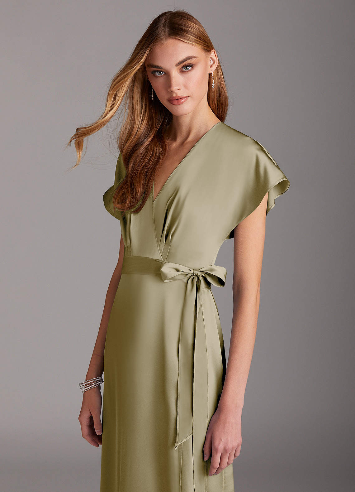 Azazie Nico Ready to Ship Moss Green Stretch Satin Bridesmaid Dresses |  Azazie