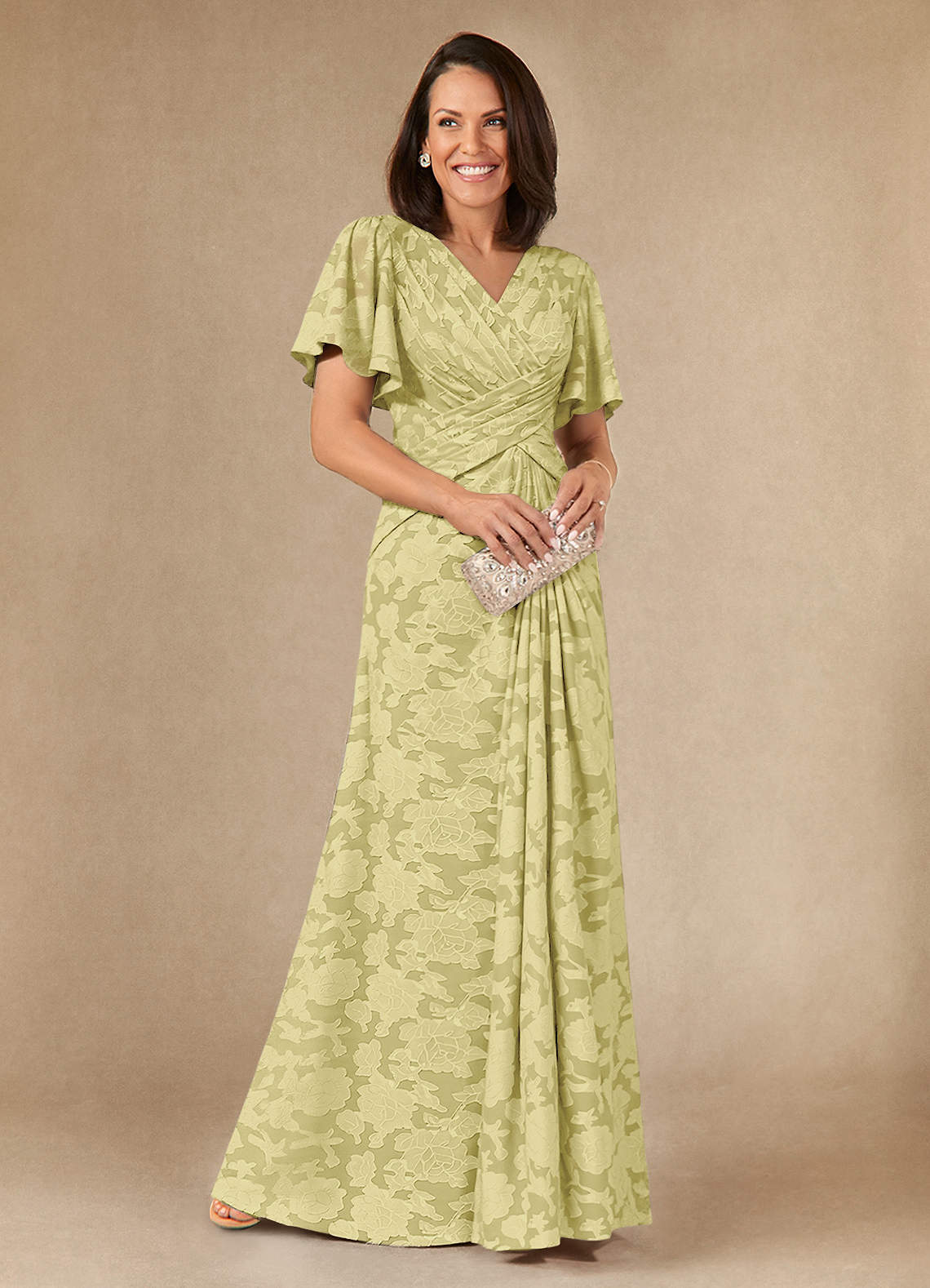 Azazie Emmeline Mother of the Bride Dresses Lemon Sorbet A-Line Pleated Floral Burnout Dress image1