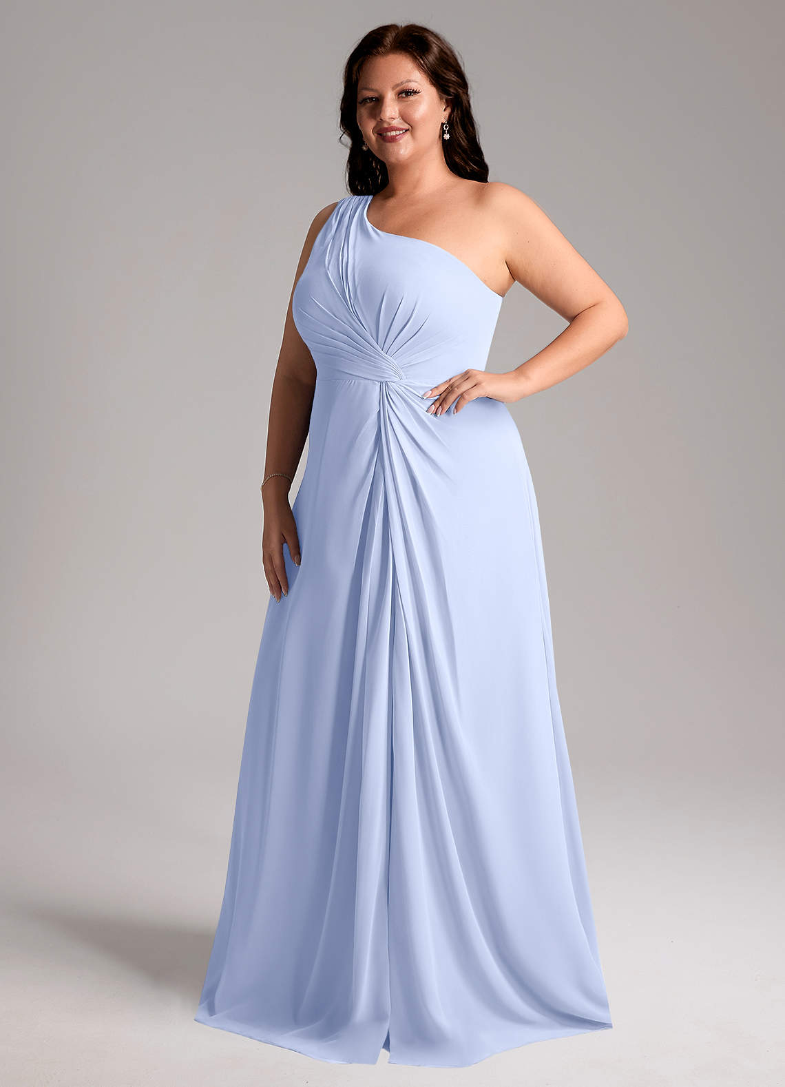 Azazie Brooke Bridesmaid Dresses Ice A-Line One Shoulder Chiffon Dress image11