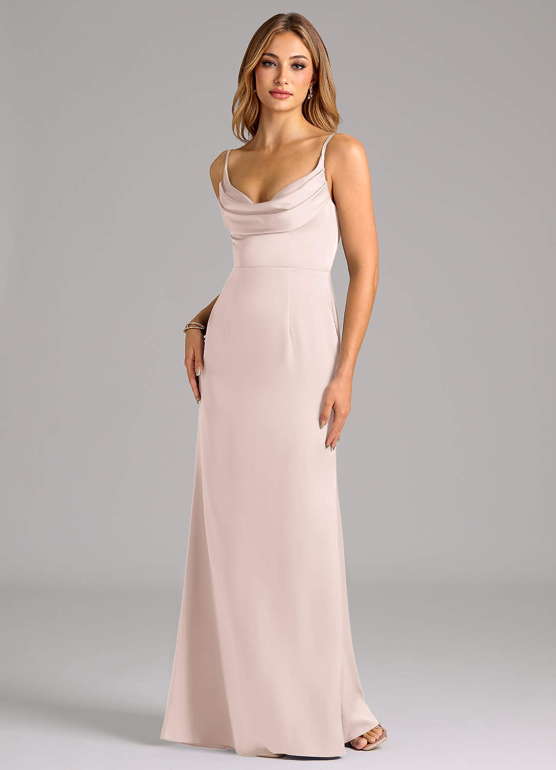 Azazie Aimee Bridesmaid Dresses Blushing Pink A-Line Sweetheart Neckline Stretch Satin Dress image1