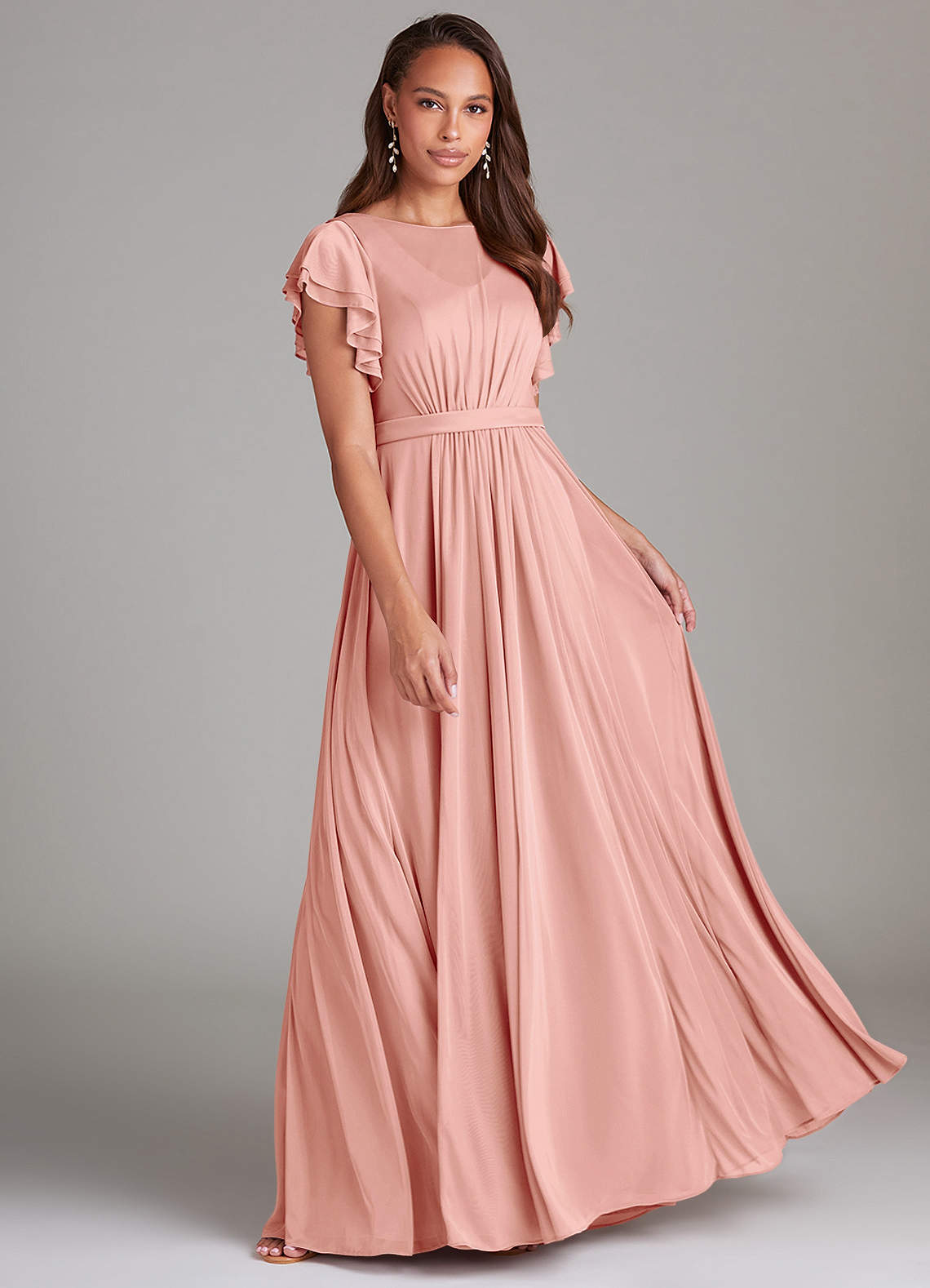 Azazie Daphne vestidos de dama de honor modestos Vestido de Corte En A Volante Hasta el suelo Malla image1