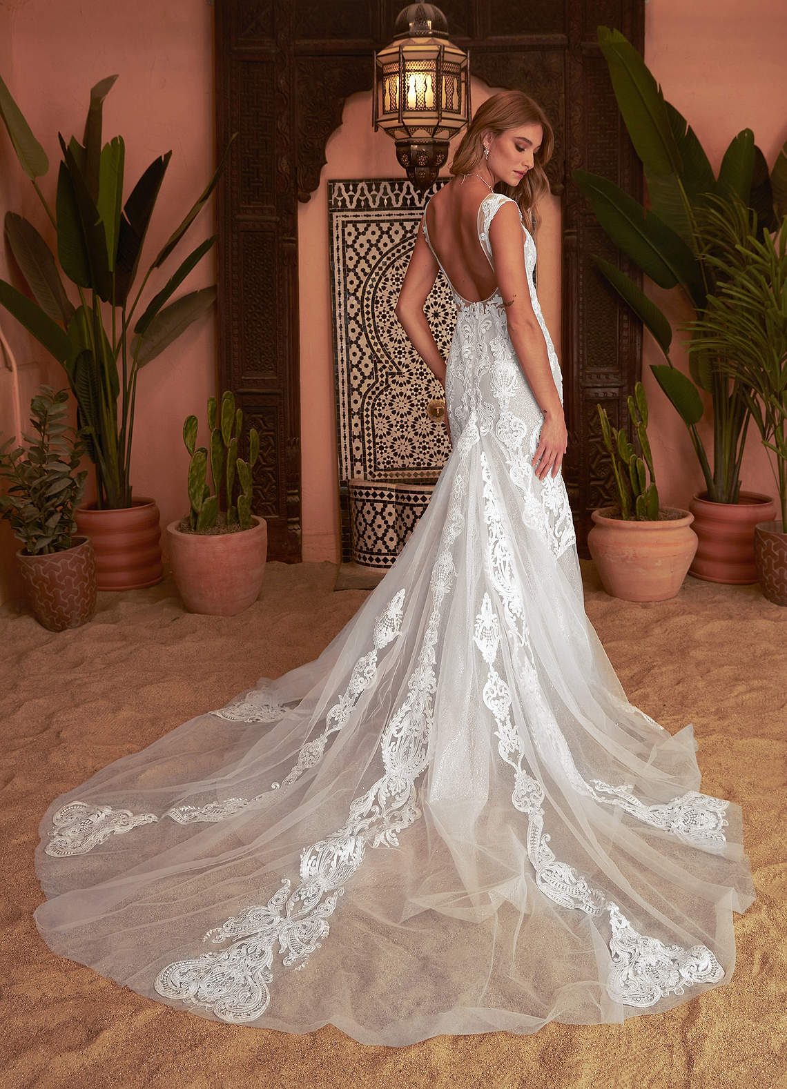 Azazie Delvita Diamond White Mermaid V-Neck Sequins Tulle Dress