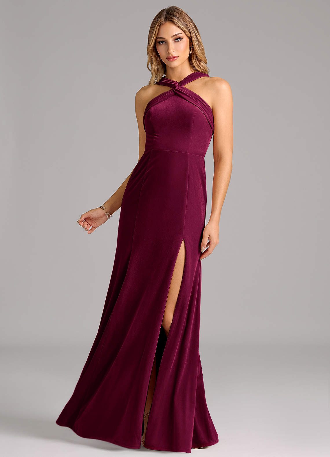 Azazie Rue Bridesmaid Dresses Cabernet A-Line Pleated Velvet Dress image1