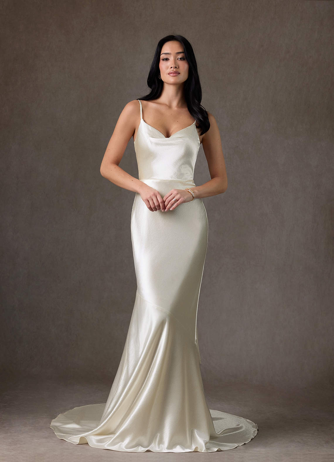 charmeuse satin wedding dress Lace Corset Off-the-Shoulder Charmeuse Column Wedding Dress