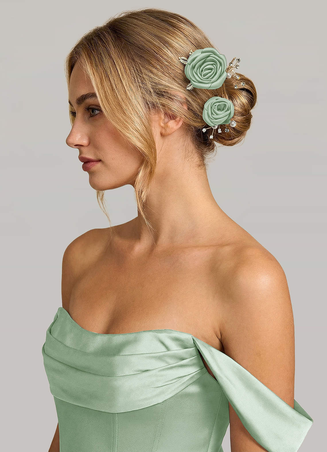 front Matching Color Matte Satin Rose Hairpin Set