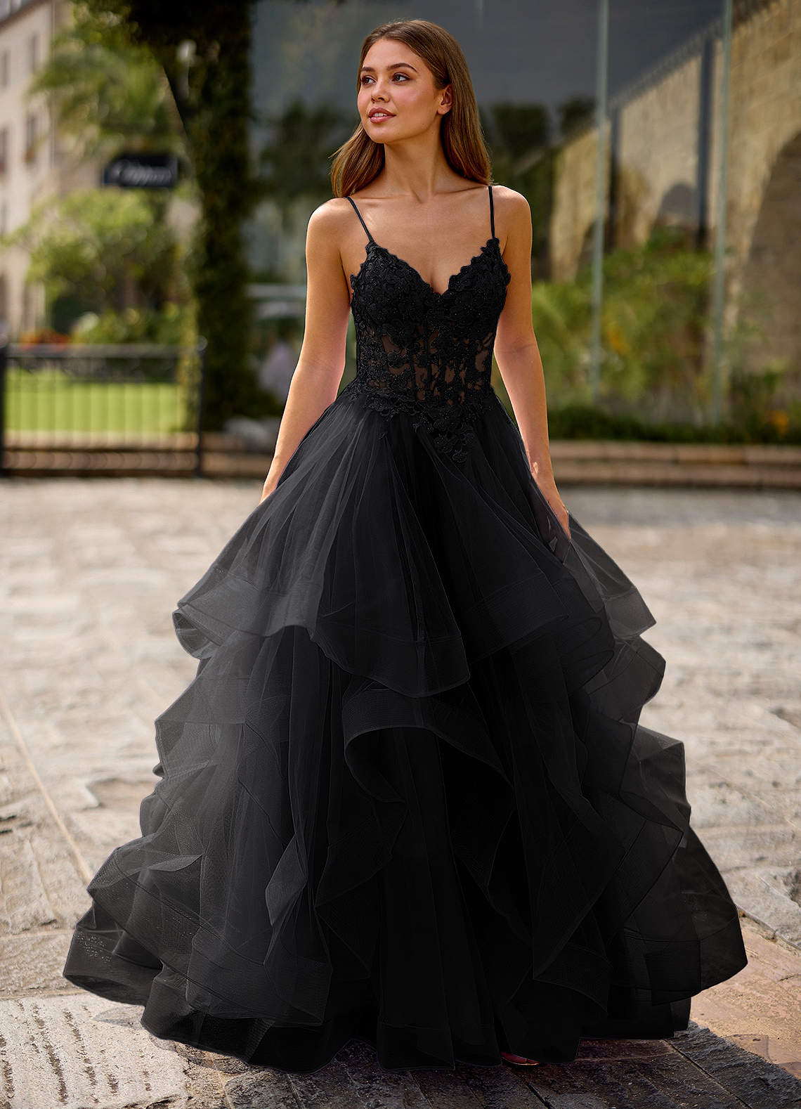black sheer lace prom dress Spitze Black Sheer Lace Prom Dress
