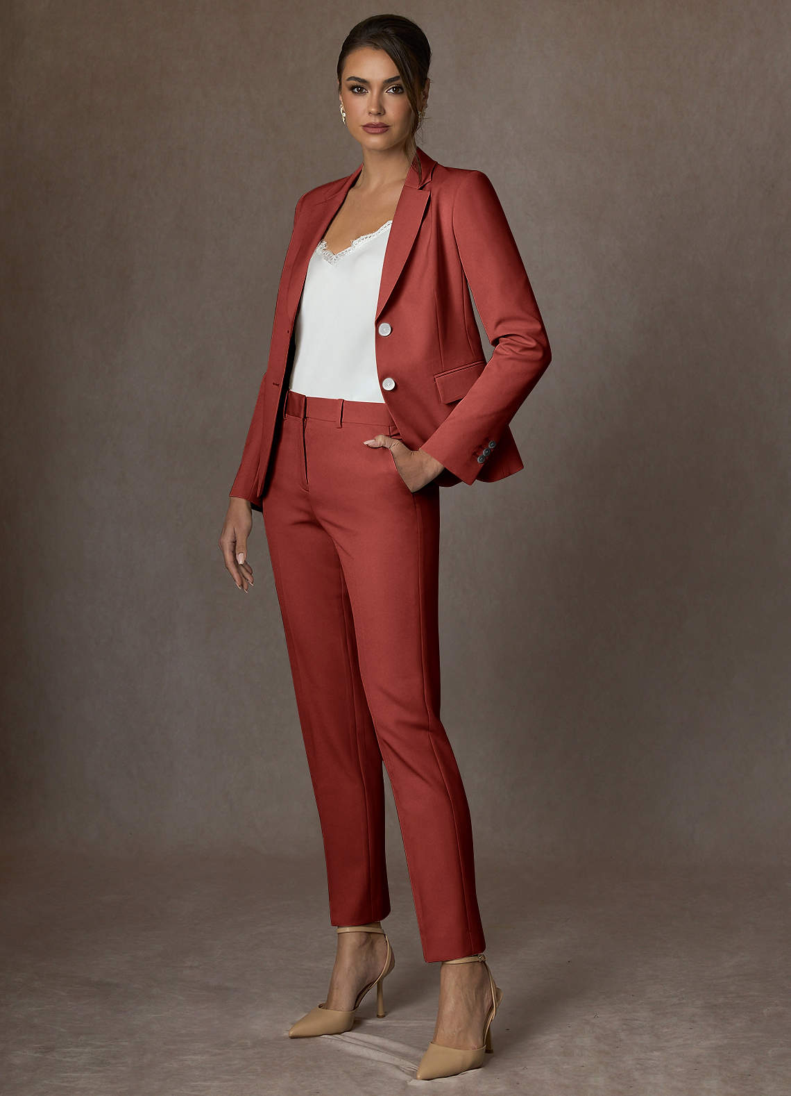 front Whitney Terracotta Structured Stretch Blazer
