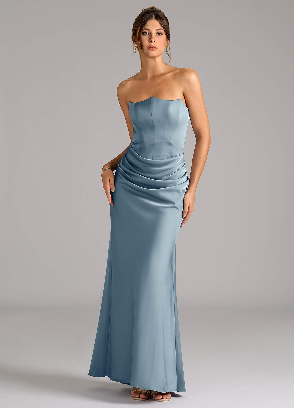 Azazie Debby Bridesmaid Dresses Dusty Blue Mermaid Strapless Stretch Satin Convertible Dress image1