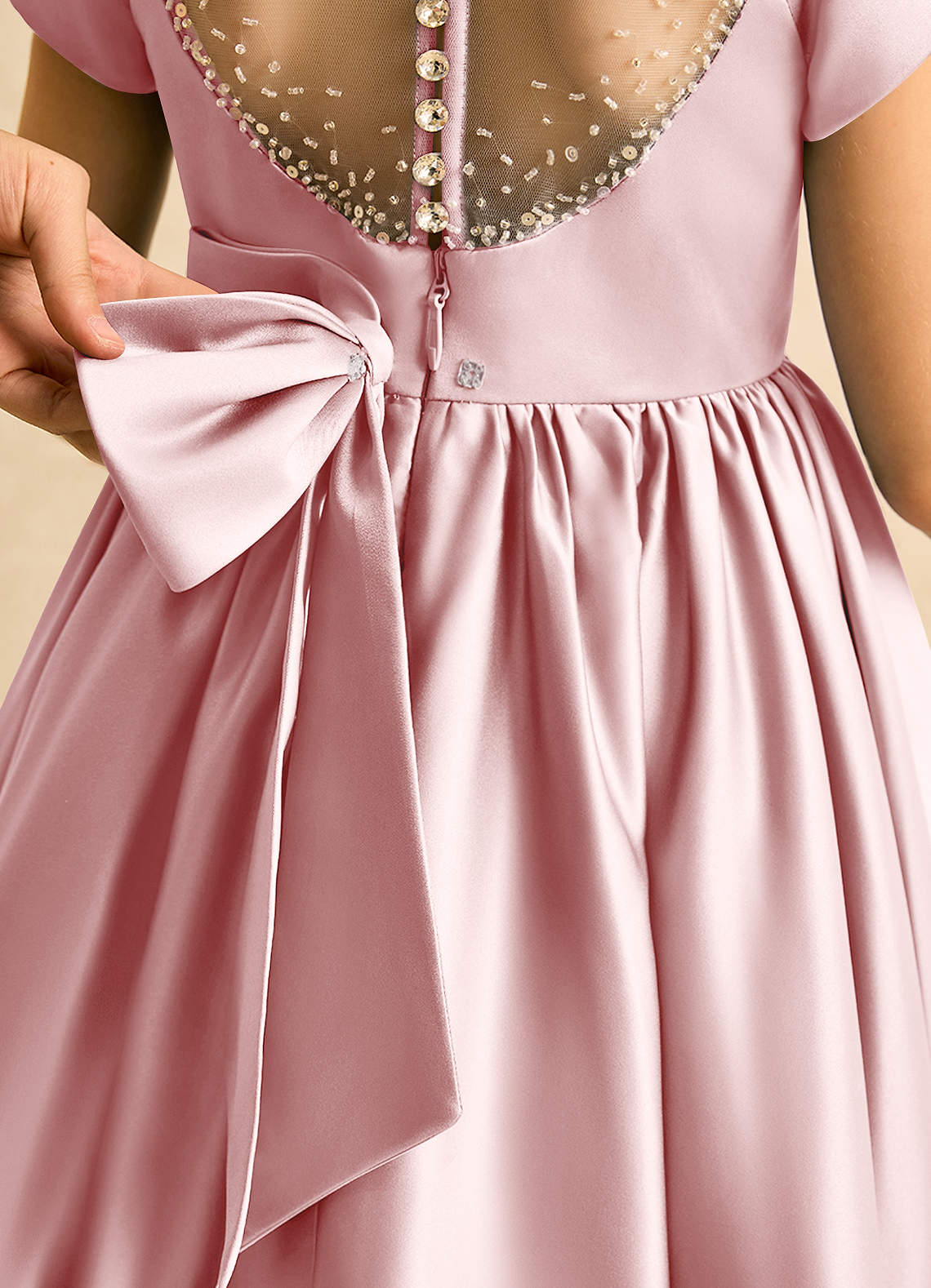 Azazie Toffee Vestidos de florista Vestido Pó Rosa de Cetim fosco de Vestido de baile com Laço image6
