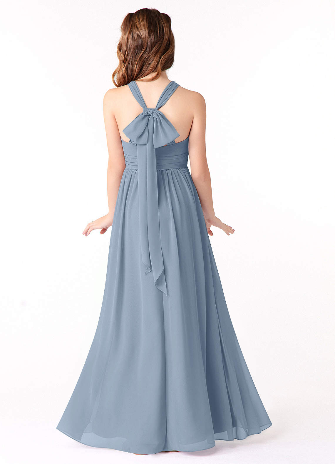 Azazie Jaylah Junior Dusty Blue A-Line Ruched Chiffon Dress image1