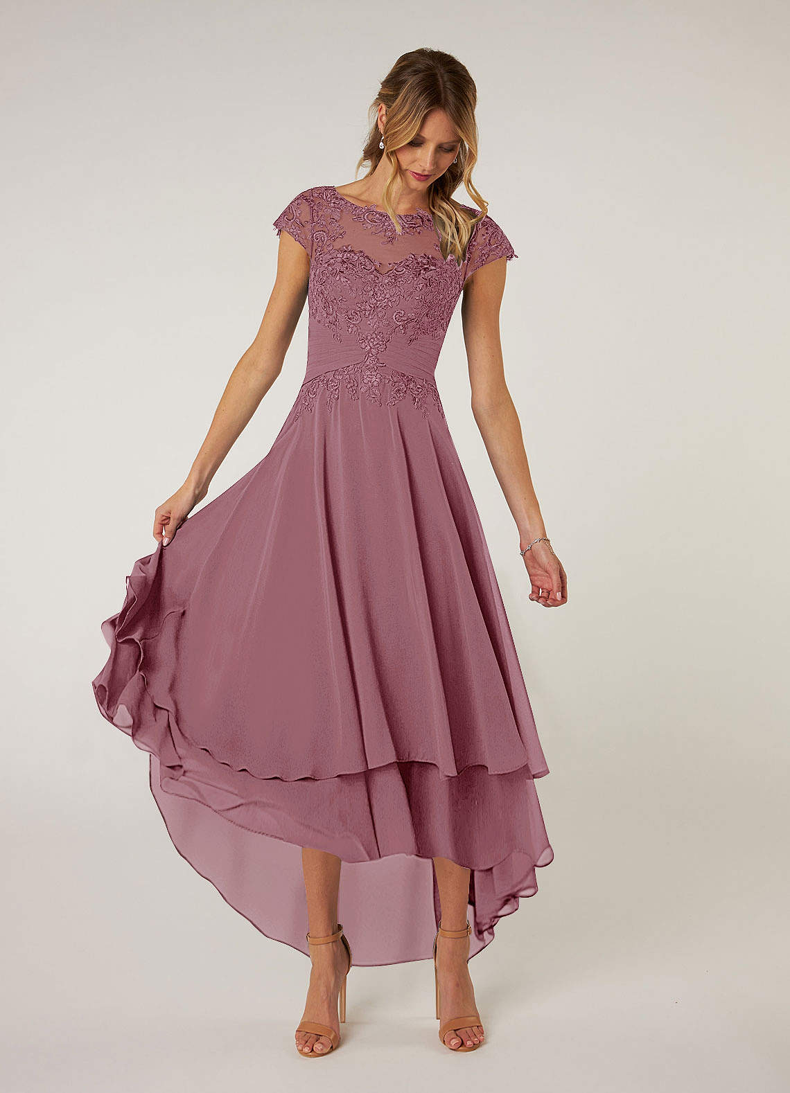 Azazie Shonda Kleider für die Brautmutter Spitze Chiffon Kleid Vintage Mauve image1