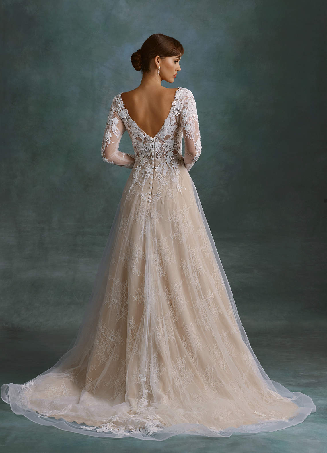 Azazie Leila At-home Try On Dresses Diamond White Nude A-Line V-Neck Sequins Tulle Dress image1