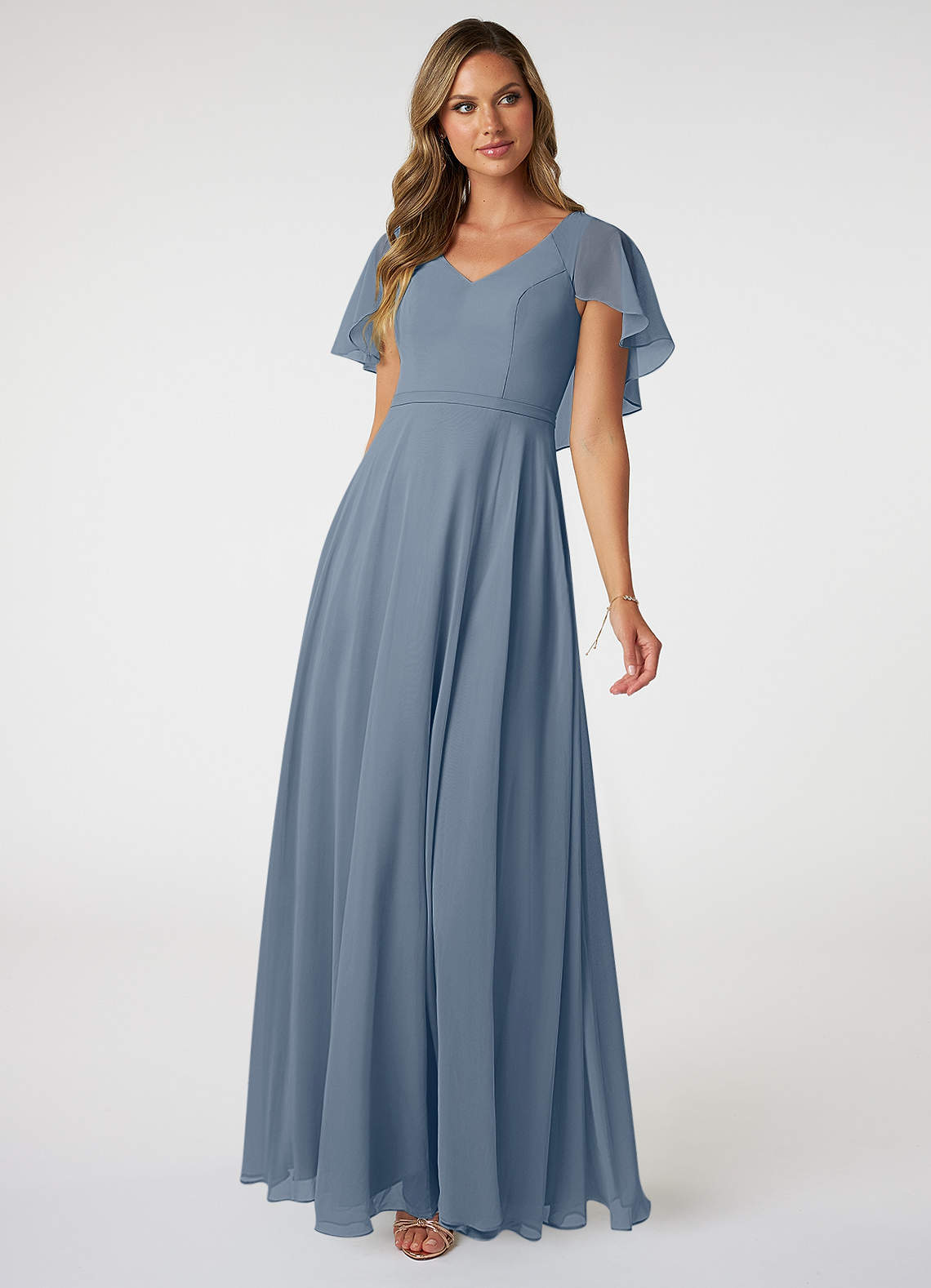 Azazie Jamie Robes de demoiselle d'honneur Robe Trapèze en Mousseline de soie Violet Crépusculaire image1