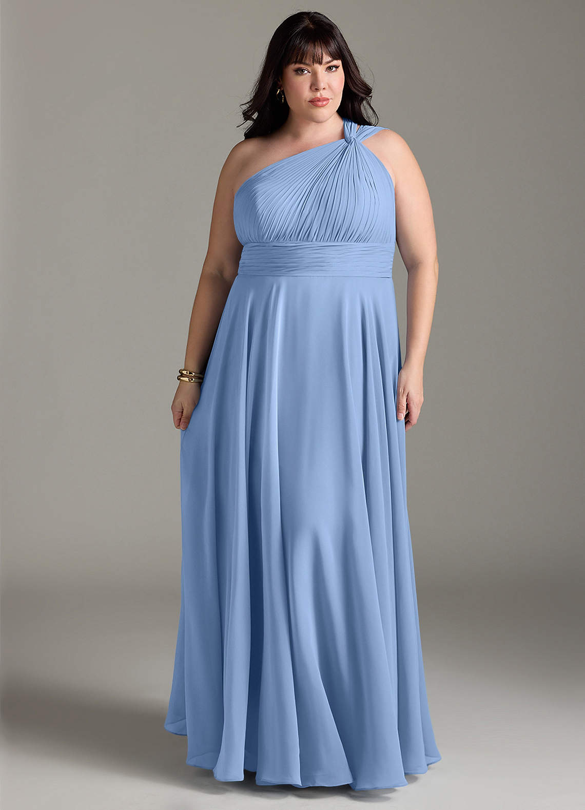 Azazie Charlize Bridesmaid Dresses Steel Blue A-Line One Shoulder Chiffon Dress image6