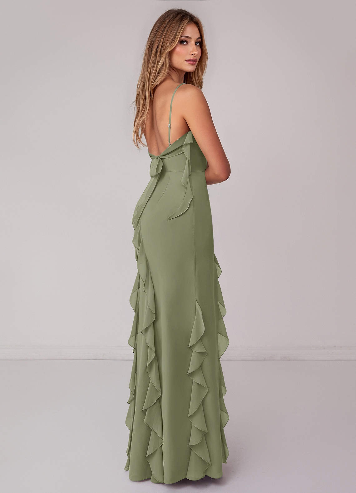 Azazie Malia Robes de demoiselle d'honneur Robe Fourreau en Mousseline de soie Rayé Pistache image4