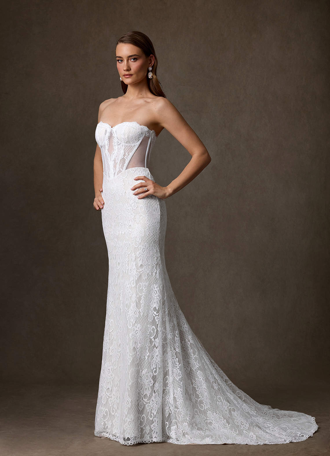 Azazie Issa Vestidos de noiva Vestido Diamante Branco de Renda de Bainha com Sem alças image3