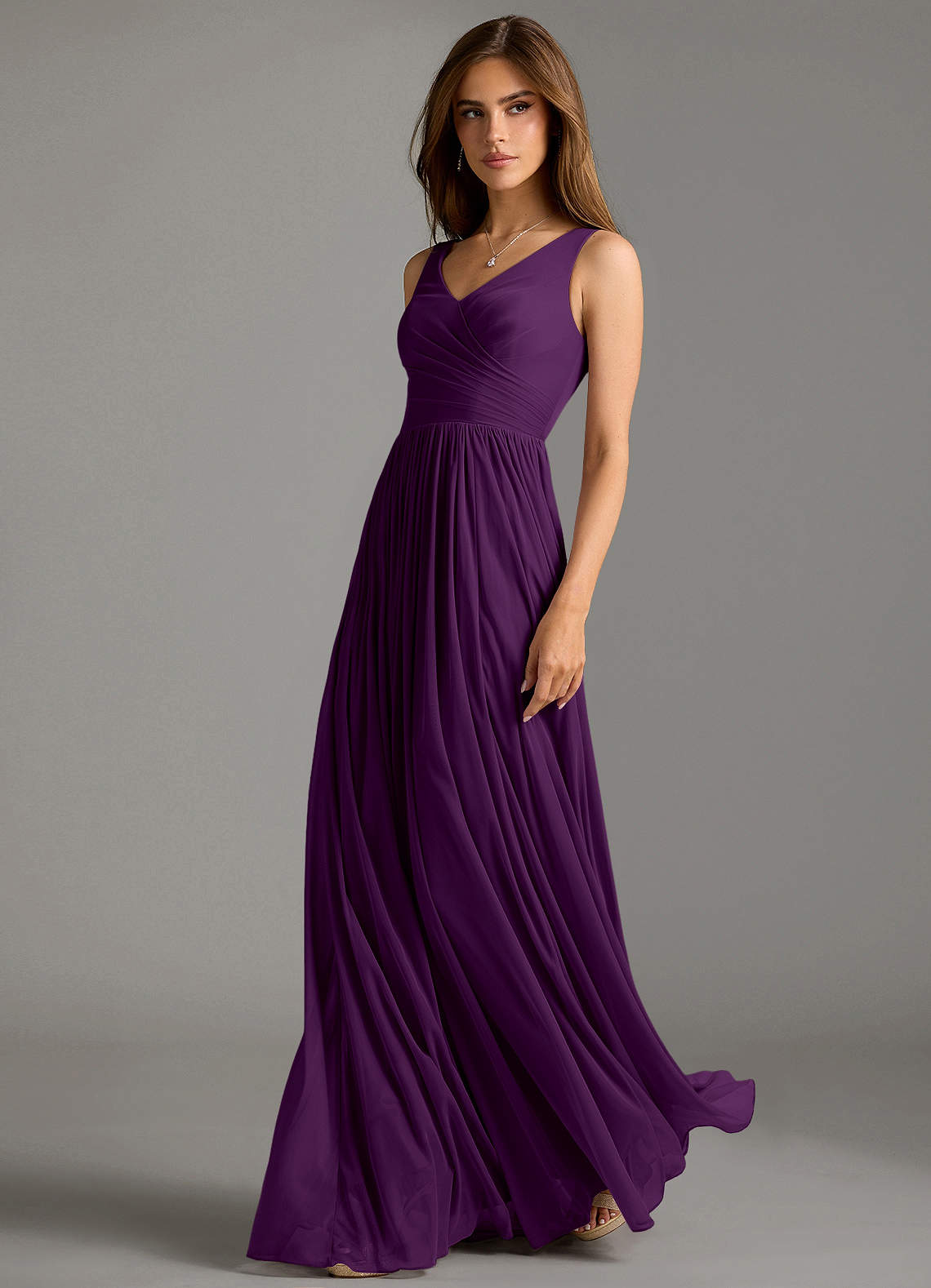 Azazie Keyla Bridesmaid Dresses Grape A-Line Pleated Mesh Dress image1