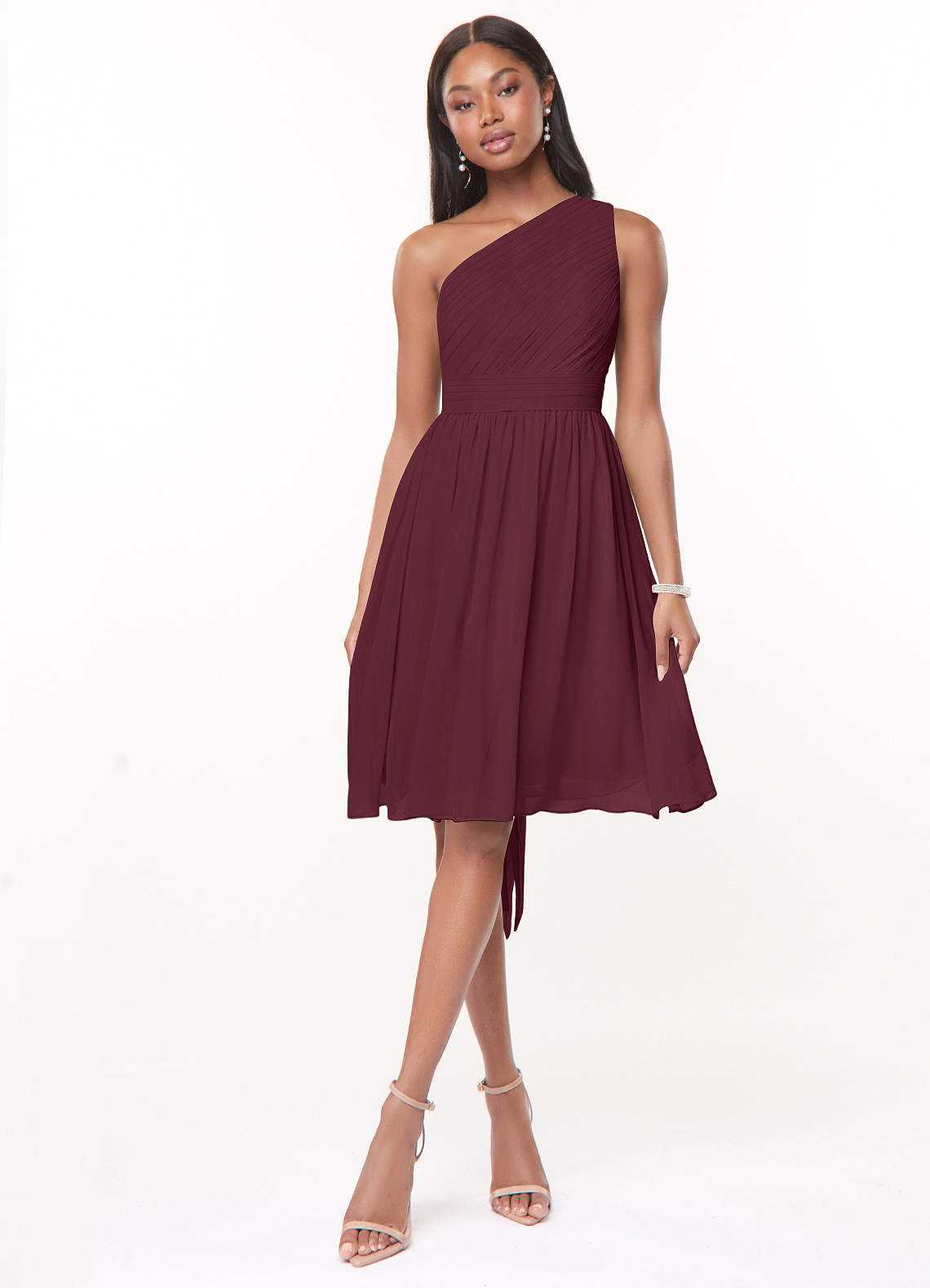 Azazie Katrina Brautjungfernkleider A-Linie One-Shoulder Chiffon Kleid Cabernetrot image1