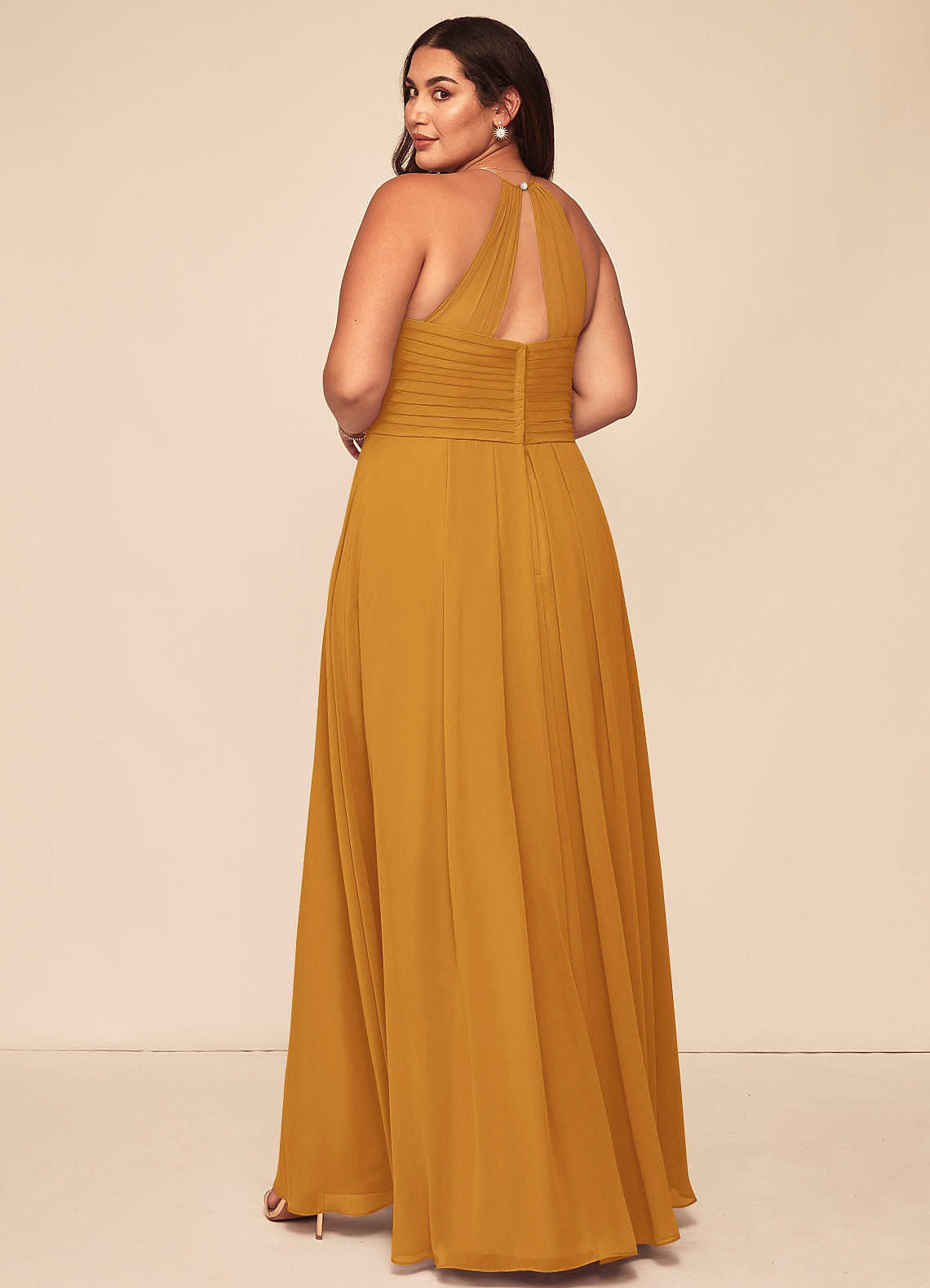 Short Sleeves A-line Ginger Yellow Chiffon Slit Bridesmaid Dresses