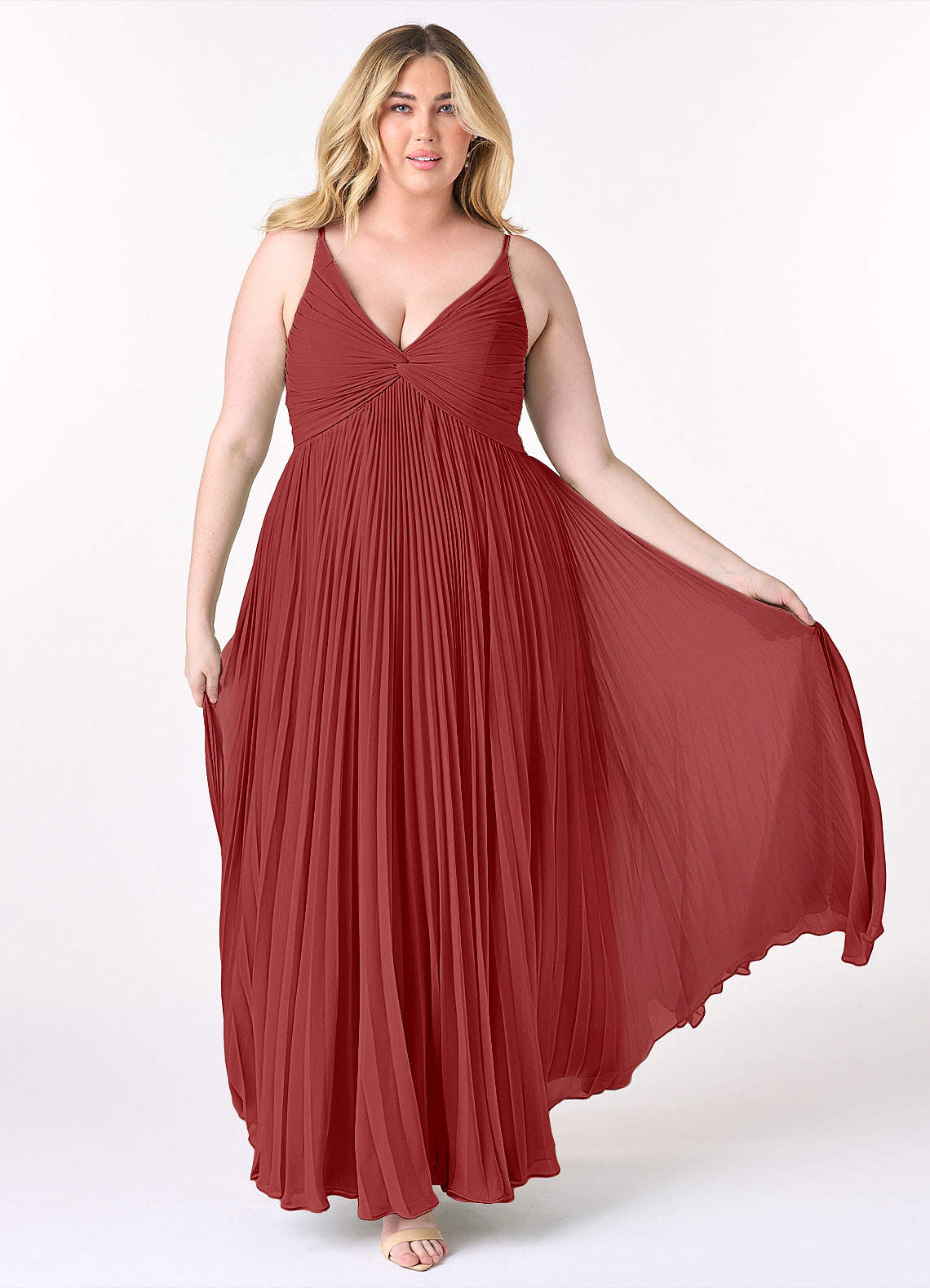 Azazie Raychelle Bridesmaid Dresses Rust A-Line V-Neck Chiffon Dress image1