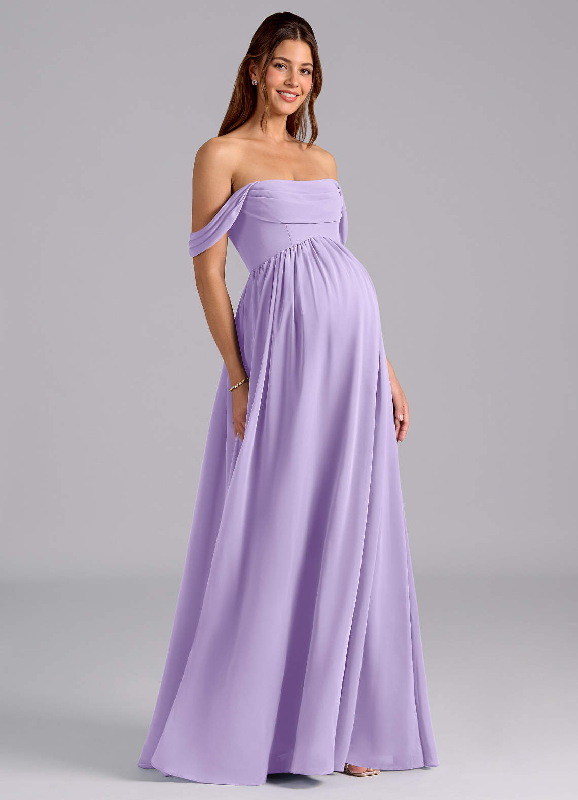 Azazie Saige Maternity Bridesmaid Dresses A-Line Pleated Chiffon Floor-Length Dress image1