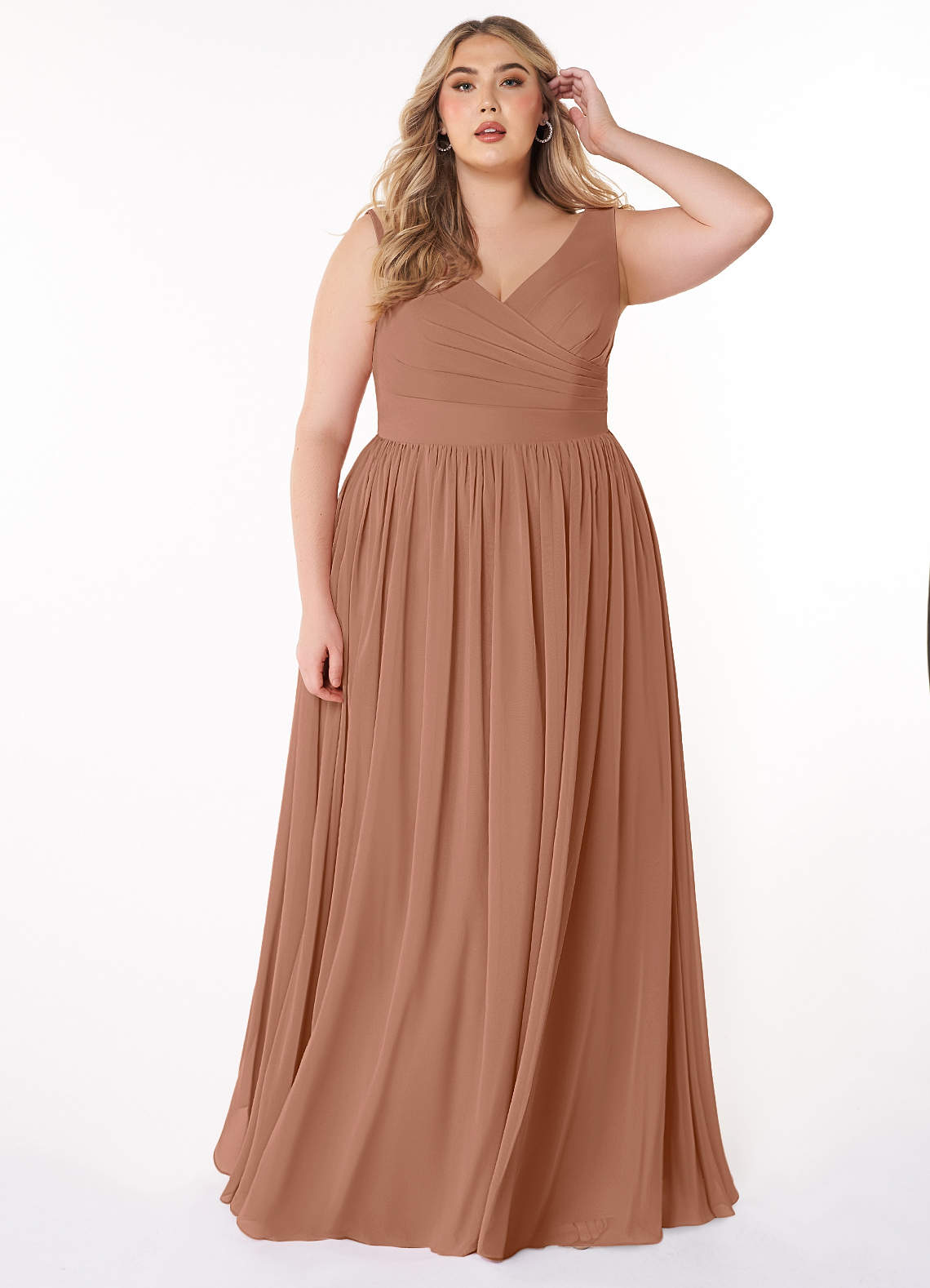 Azazie Keyla Brautjungfernkleider A-Linie V-Hals Gefaltet Chiffon Kleid Bronzer image1