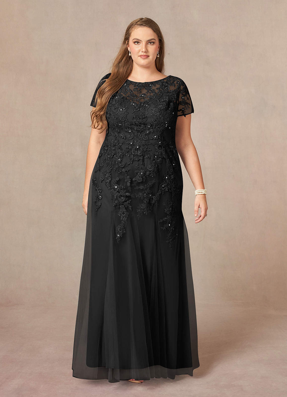 Azazie Laurie vestidos de madre de la novia Vestido de Negro de Tul de Corte Sirena con Scoop Lentejuelas image1