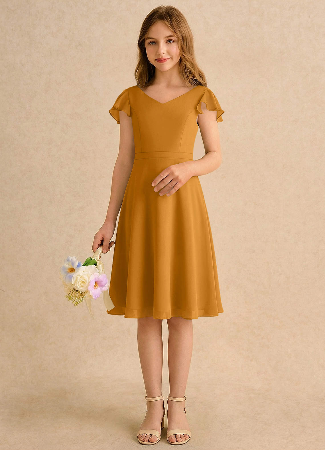Azazie Narin Girls Formal Flower Girl Klänningar Klä A-Line i Chiffong med ärmar image2