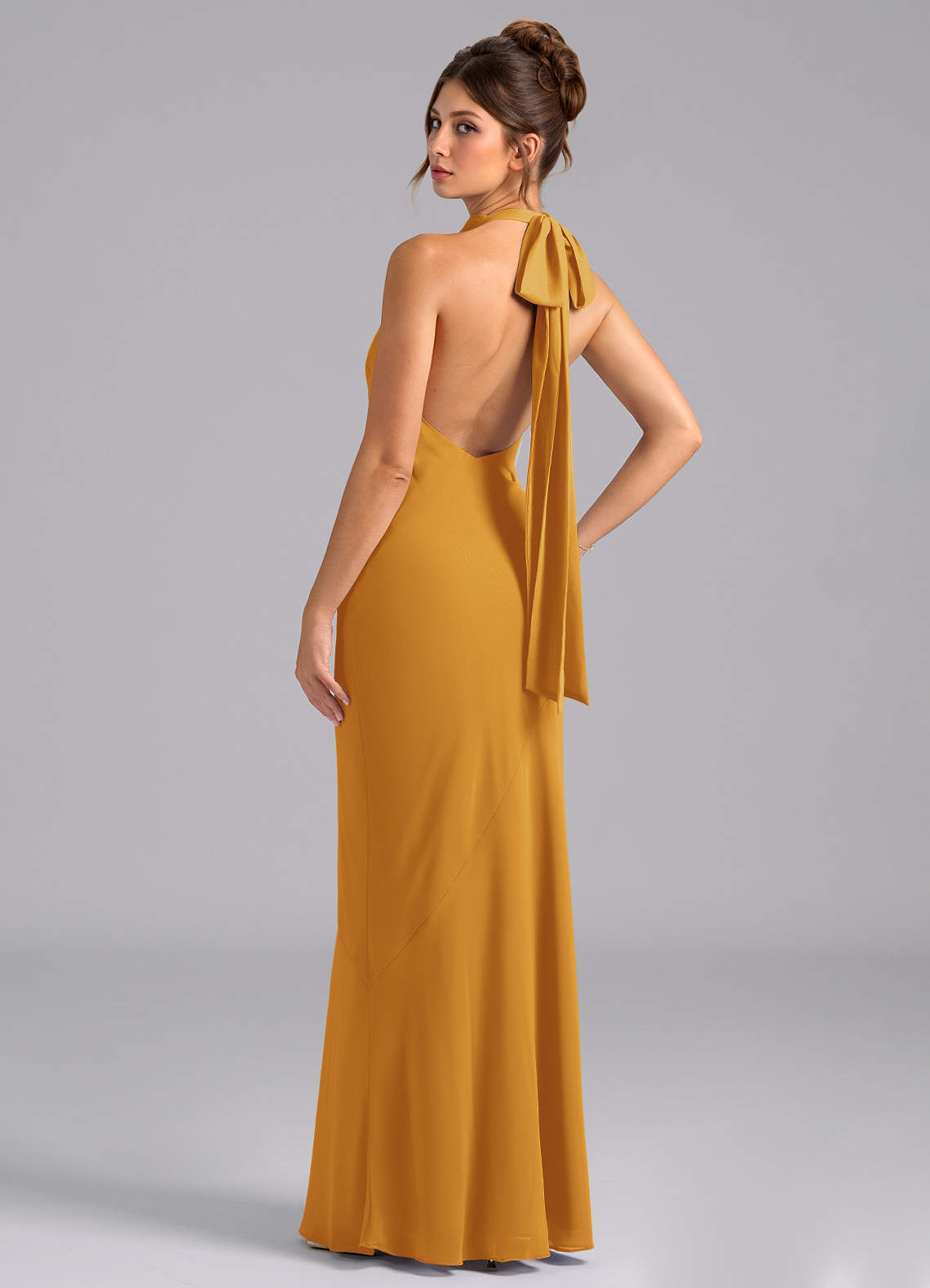 Azazie Velli Brudepigekjoler Havfrue Høj hals Chiffon Gulv-længde Kjole image6