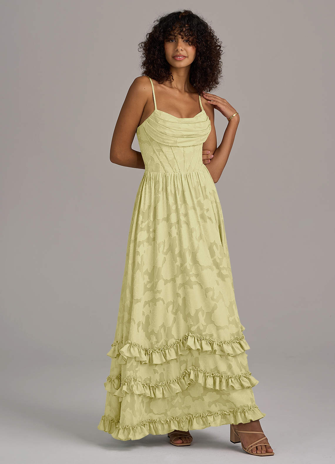 Azazie Lettie Lemon Sorbet Floral Burnout Bridesmaid Dresses | Azazie