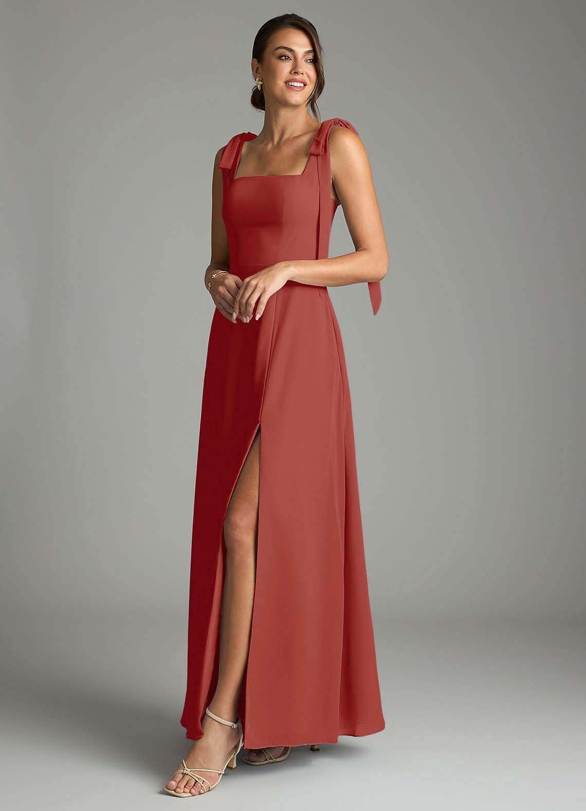 chiffon terracotta bridesmaid dresses Wedtrend Women Bridesmaid Dress Terracotta Chiffon A-Line Floor Length Wedding Guest Dress With Ruffles, Chiffon color / US8