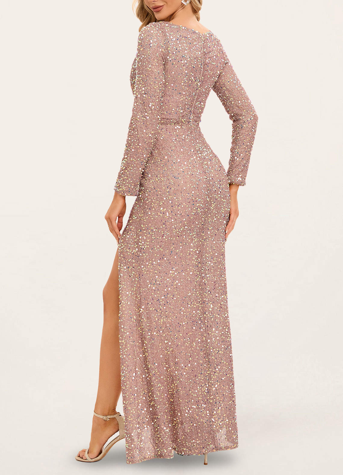 Love Lasts Forever Champagne Sequin Long Sleeve Maxi Dress image1